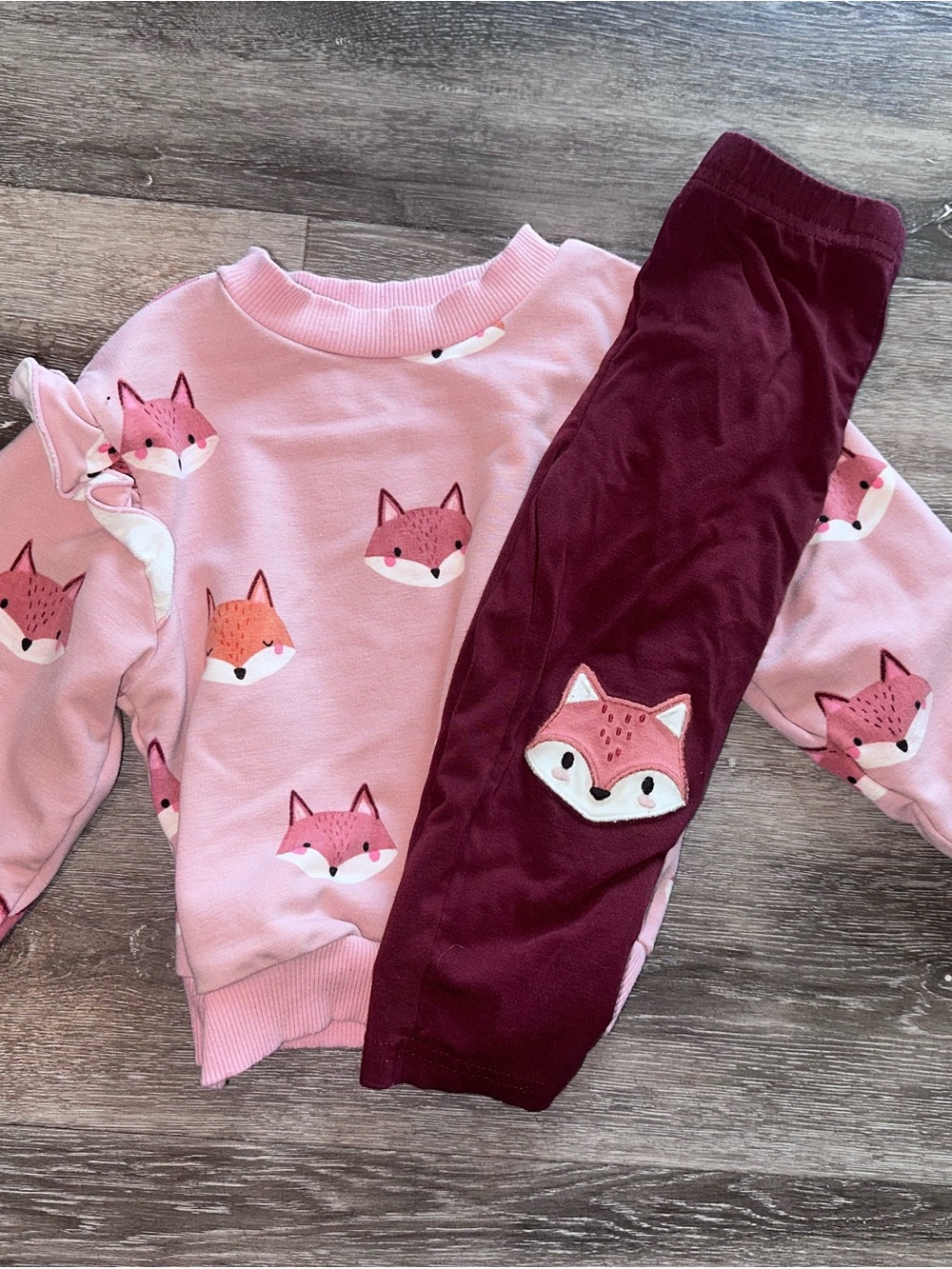 Little Sleepies Pink Fox Print Sweatshirt & Burgundy Fox Leggings Set